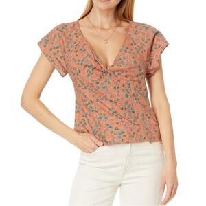 Madewell Amari Twist Detail Shirt Sunset Haze Orange Green Size 6
